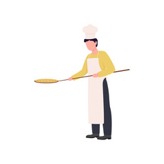 Pizza maker flat color vector faceless character. Man in uniform. Professional pizzaiolo. Cafe baker. Cafeteria employee isolated cartoon illustration for web graphic design and animation