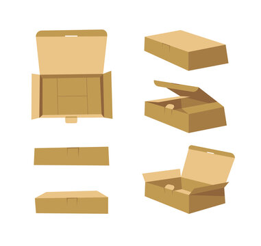 Carton Assembly Box for Technological and Electronic Products. Cartoon Style Illustration Delivery Packaging. Flat Graphic Design Forwarding Clip Art. Vector Collection Mockup Isolated 