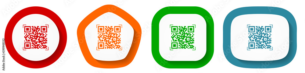 Fototapete qr code vector icon set, flat design buttons on white background