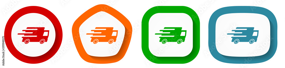 Aufkleber speed transport vector icon set, fast delivery flat design buttons on white background