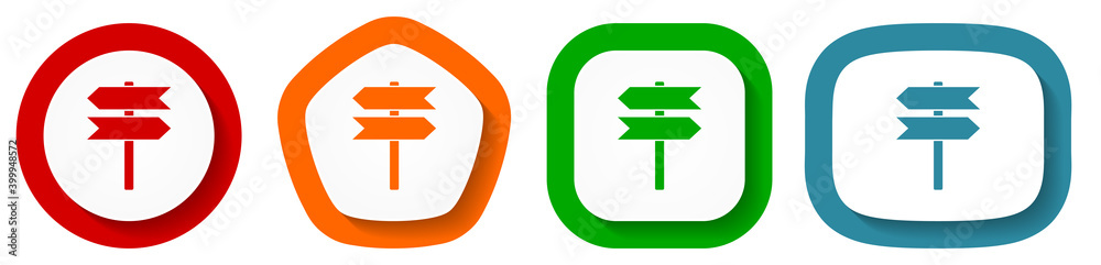 Poster Signpost vector icon set, guide flat design flat design buttons on white background