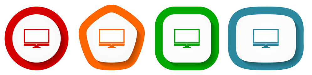 Fototapeta premium Screen vector icon set, tv flat design flat design buttons on white background