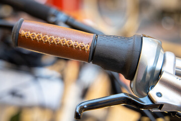 Leather bike handlebar grip close up