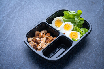 delivery lunchboxes food, flat lay. Healthy food delivery