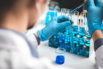 Health care researchers working in medicals science technology research in laboratory, medical...