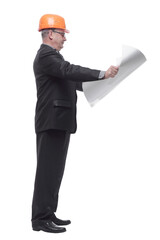 Successful male architect with plans of the building