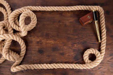 Strong Rope Frame on wooden Background