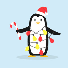 Penguin. Cartoon character. Vector illustration.