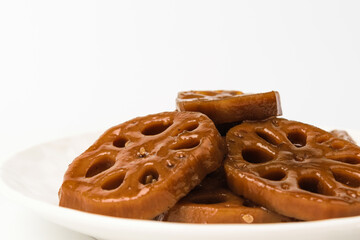 Boiled lotus root on a white background