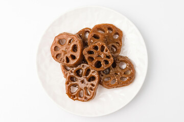 Boiled lotus root on a white background