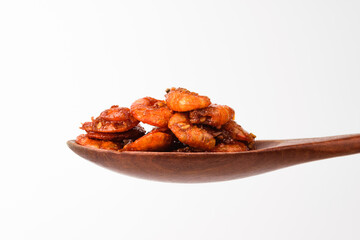 Stir-fried shrimp on white background