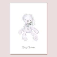 Valentines Card Plush Toy Rabbit With Bow
