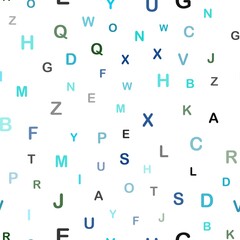 Light Blue, Green vector seamless template with isolated letters. Blurred design in simple style with signs of alphabet. Design for textile, fabric, wallpapers.