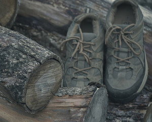 close up of a pair of old boots