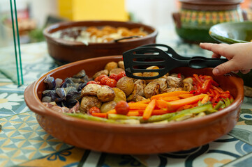 Vegetables dish at spanish take away restaurant.