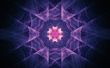 fantastic abstract symmetrical flower with petals consisting of a variety of geometric shapes of different colors on a black background