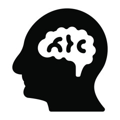 
Solid icon of brain inside head, neuro concept,
