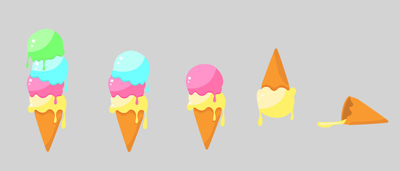 Ice cream set. Food, snack, dessert. Delicious and juicy. Vector illustration.