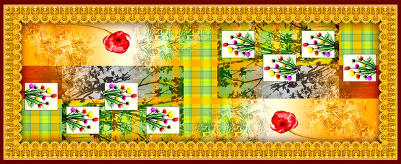 Digital textile sdaree design and colourfull background and illustration