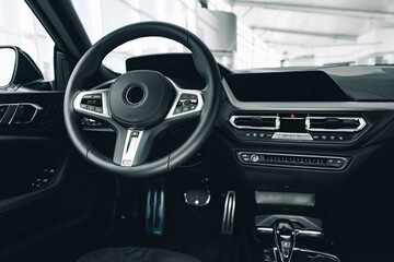 Steering wheel of a new luxury car