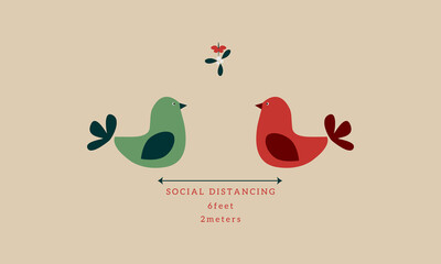 Social distancing Christmas with turtle doves under mistletoe