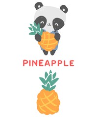 Panda holding pineapple vector illustration on white background