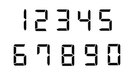Set of digital numbers. Black clock or calculator digital numbers isolated on white background. Vector illustration