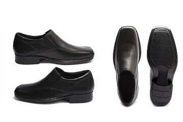 Black leather luxury classic simple shoes for men isolated on white background