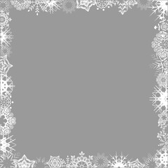 Empty frame with white Snowflakeson a whole leaf. Winter holiday ice ornament border for design. Jpeg
