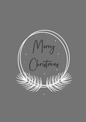 Merry Christmas greeting card. Spruce branch, pine tree element with frame. Scandinavian style.