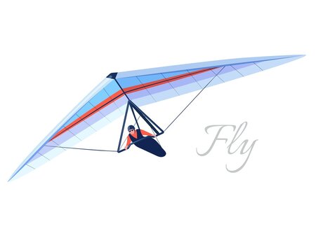 Glider extreme sport. Human pilot fly on hang wing. Vector
