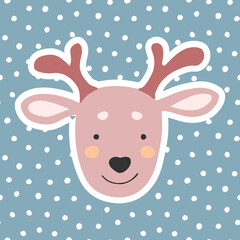 Deer. Postcard with a cute animal on a polka dot background.