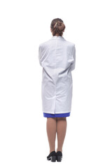 Female health care worker from the back - looking at something