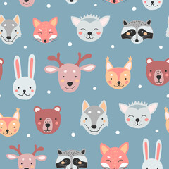 Seamless pattern with cute animals for print design.