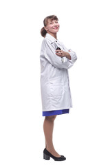 Smiling medical doctor woman with stethoscope.