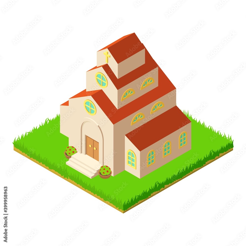 Wall mural Tall church icon. Isometric illustration of tall church vector icon for web