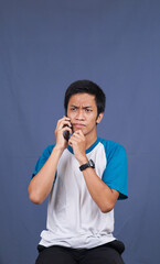 asian man calling and expression