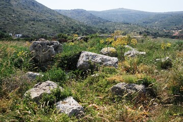 Fototapeta na wymiar Remains of the ancient temple of Artemis in Leros island, Greece.