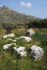 Remains of the ancient temple of Artemis in Leros island, Greece.
