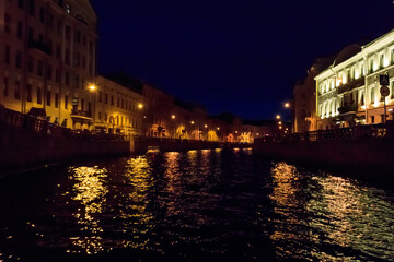 Fototapeta premium Night view of the Moyka river in St. Petersburg, Russia