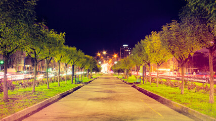 Street in park at night in Chisinau
