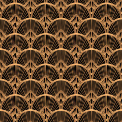 Art deco luxury pattern seamless. Vintage 1920s motif gold black background vector. Holiday texture design for wallpaper, gift wrapping paper, beauty spa, wedding, package, backdrop.