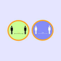 A set of social distancing icons. Simple black and white silhouettes of a person with a distance between the arrows. Prevention of the covid-19 coronavirus.