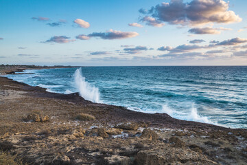 Sunset at Paphos, West coast of Cyprus. View on Mediterranean Sea.