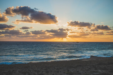Fototapeta na wymiar Sunset at Paphos, West coast of Cyprus. View on Mediterranean Sea.