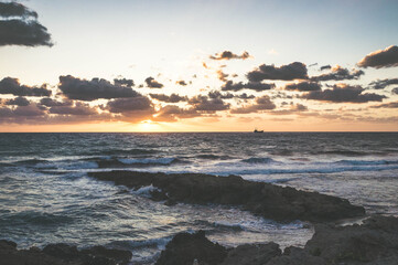 Sunset at Paphos, West coast of Cyprus. View on Mediterranean Sea.