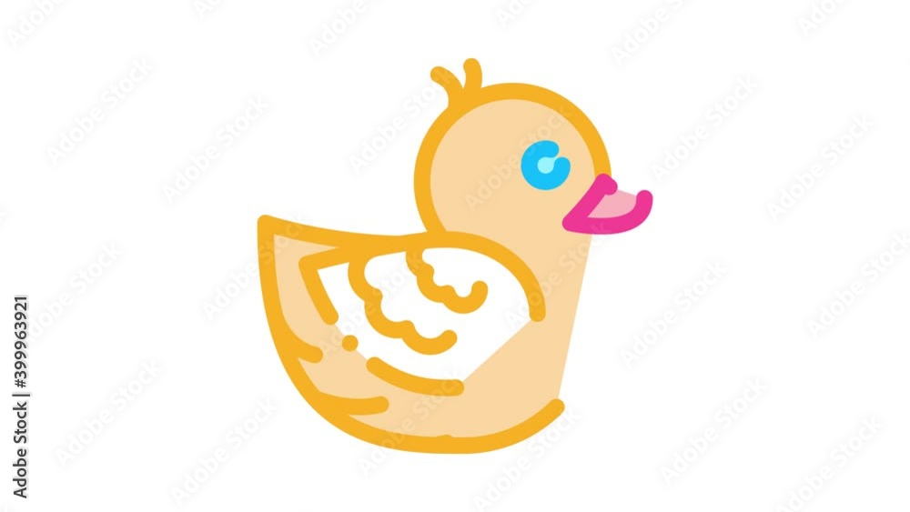 Poster duck toy Icon Animation. color duck toy animated icon on white background