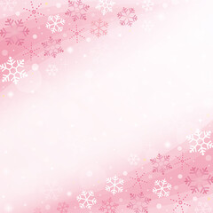 コピースペースのある雪の結晶背景　フレーム　ピンク　正方形　スクエア　snowflake background