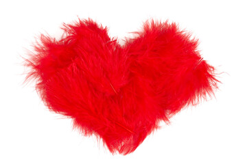 red feather heart isolated on white background