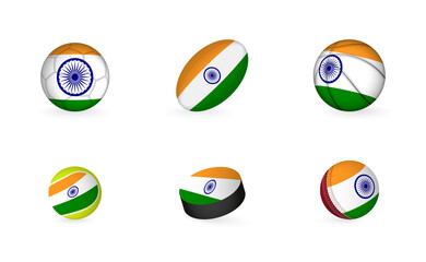 Sports equipment with flag of India. Sports icon set.